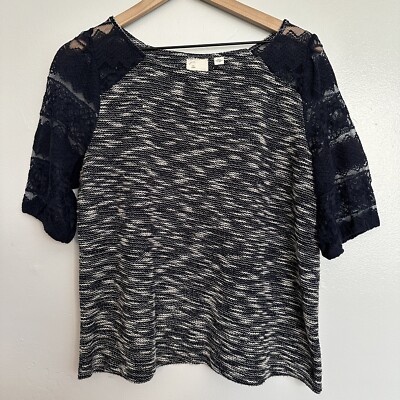 Anthropologie Postmark Raglan Lace Sleeve Size Large Heathered Blue Boxy