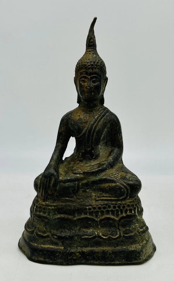 古董泰国青铜佛带莲花底座,失蜡工艺 — 第 2/4 张图片