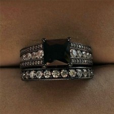 3Ct Princess Cut Lab Created Black Diamond Bridal Ring Set 14K Black Gold Finish