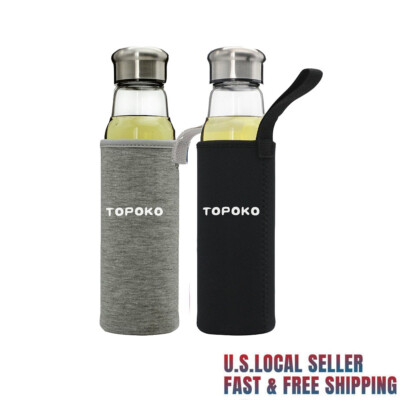 2 pcs 18.5Oz Glass Tea Infuser Travel Mug &Strainer Nylon Black Grey Sleeves 