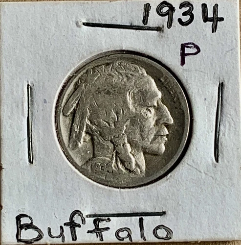 1934 5C Buffalo Nickel VF Full Words Clear Date Year