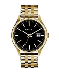 Caravelle Men's 44B121 Quartz Black Dial Gold-Tone Bracelet 41mm Watch