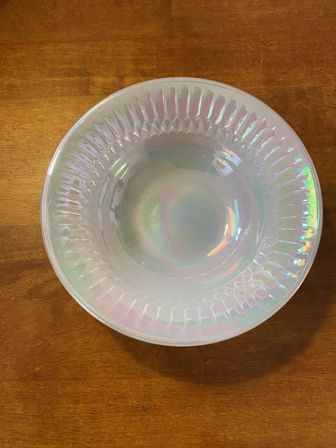 Vintage Federal Glass Bowl Iridescent White Pearl Moon Glow Boho Chic MCM