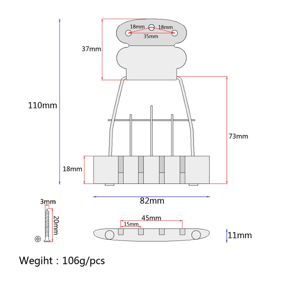 Guitar Tailpiece Trapeze Replacement Parts for 4 String Jazz Archtop