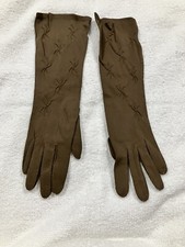 Vintage  Crelon  By Crescendoe Nylon Women  s Church Embellished Brown Gloves