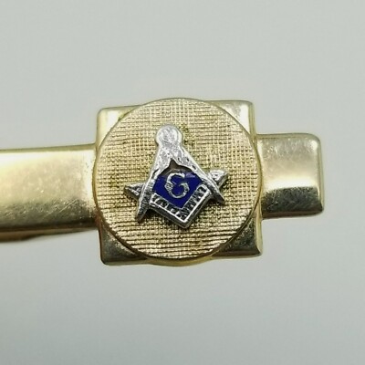 Vintage Masonic Freemason Emblem Tie Clip Bar, Gold Tone, Mason