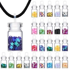 BBTO 64 Pieces Pixie Necklaces Confetti Dust Bottles Mini Glass Bottle Neckla...