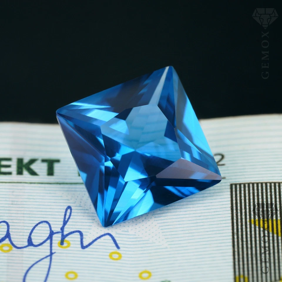 Spinel Loose Gemstone Square Princess Cut Lab-Grown Aquamarine Blue Stone EU - Image 2 of 4