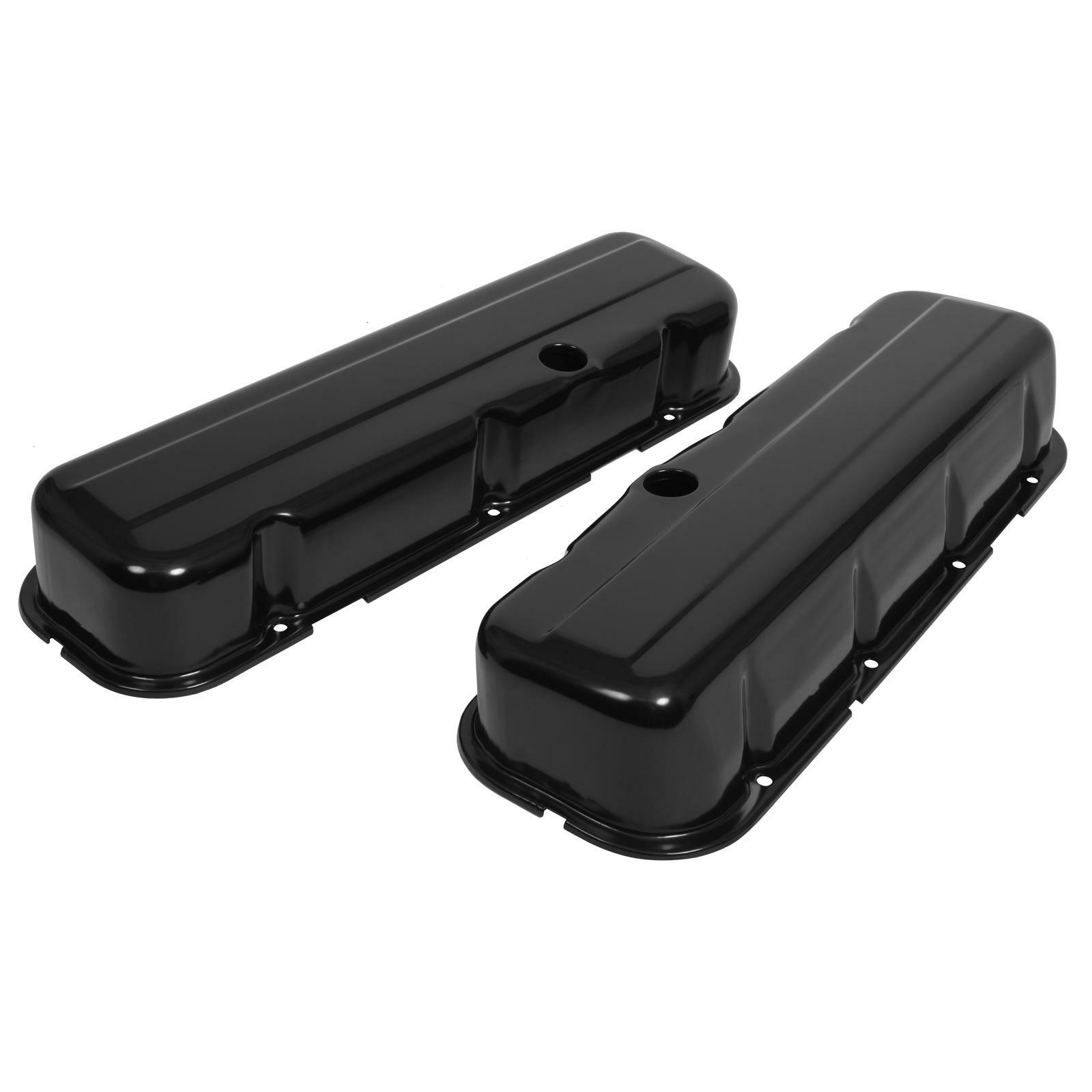 SBC Chevy Tall Black Steel Valve Covers With Breather Tubes For 283-350 Circle Track