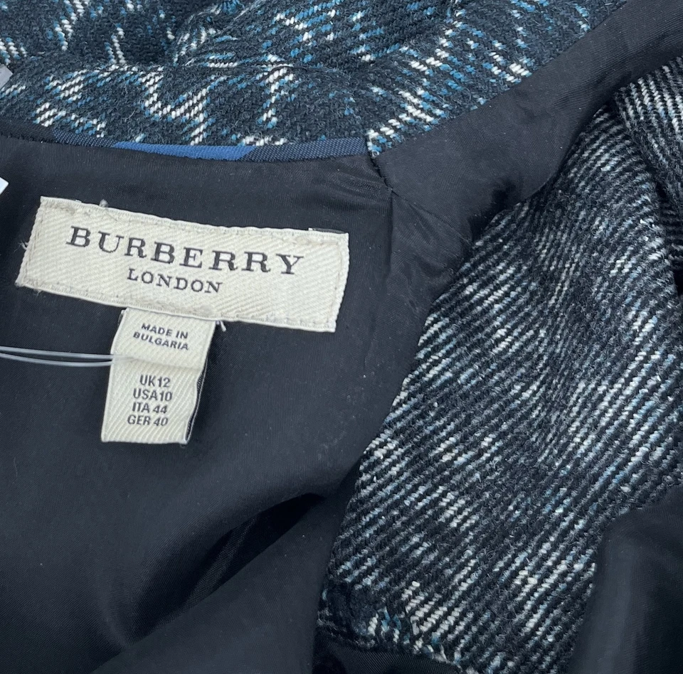 Vestido Vaina Burberry Brit Azul Estampado Abstracto Media Manga Lados Acanalados Talla 10 Foto 4 de 4