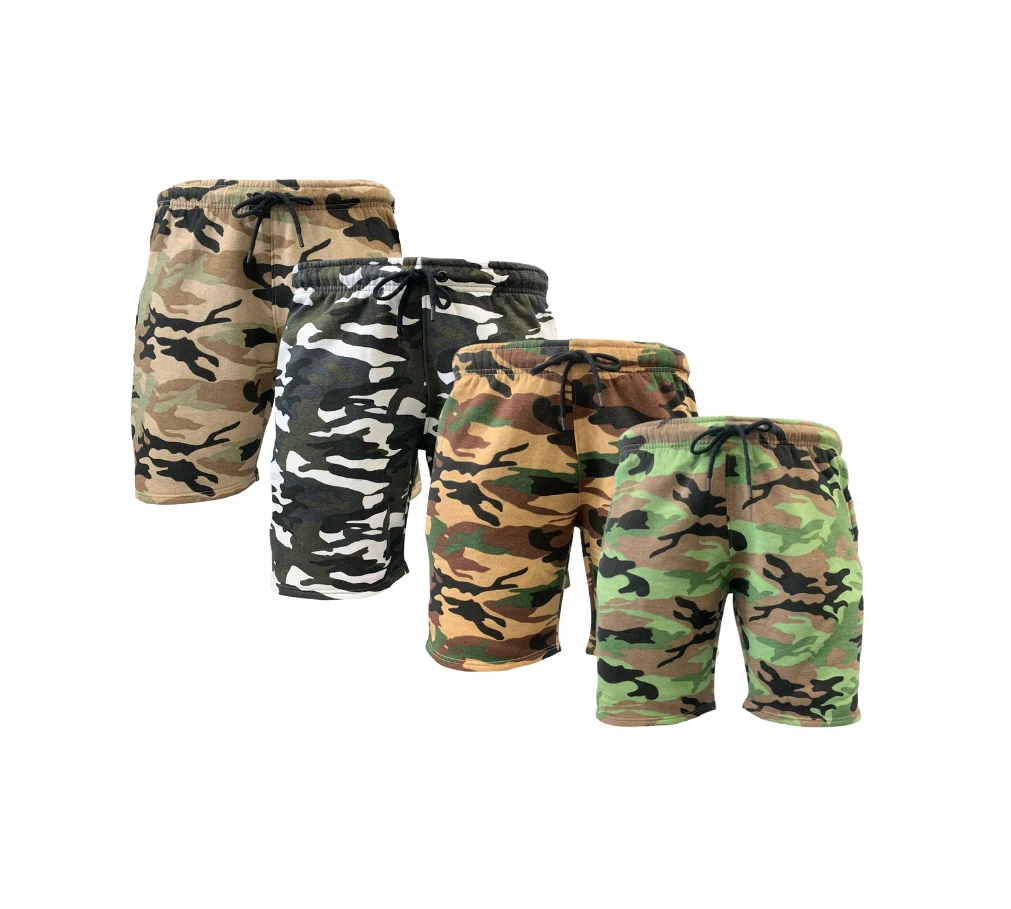 Men s Camouflage Fleece Shorts with Zip Pockets Camo Cargo Casual Combat 2071