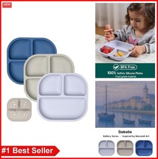 Suction Plates for Baby Toddler 3 Pack Divided Silicone BPA Free Dishwasher