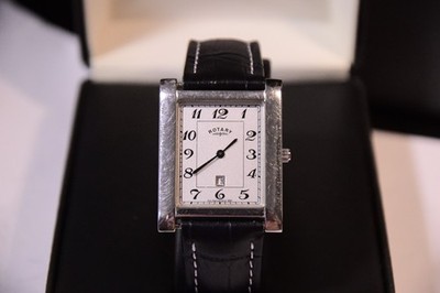 RARE MENS ROTARY SS TANK WATCH GSO2865 QUARTZ CALENDAR BEAUTY SALE+FREE SHIPPING