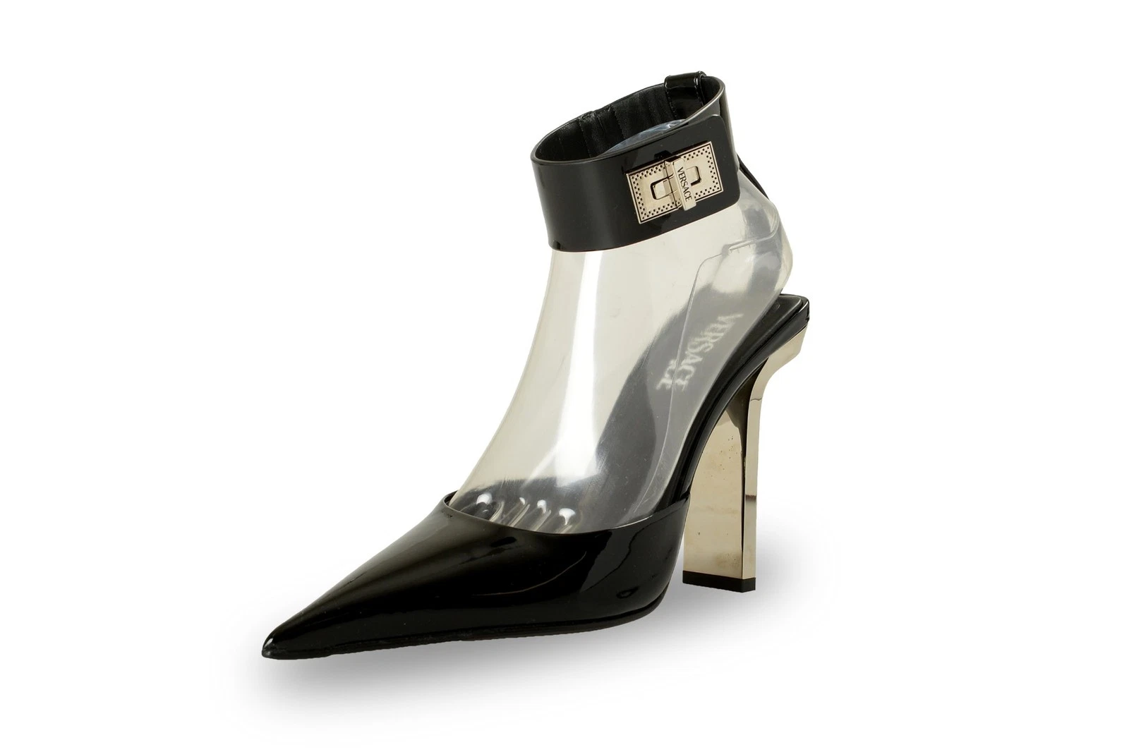 Versace — Versace Women's Black 100% Patent Leather Ankle Strap Pump Shoes US 9 IT 39