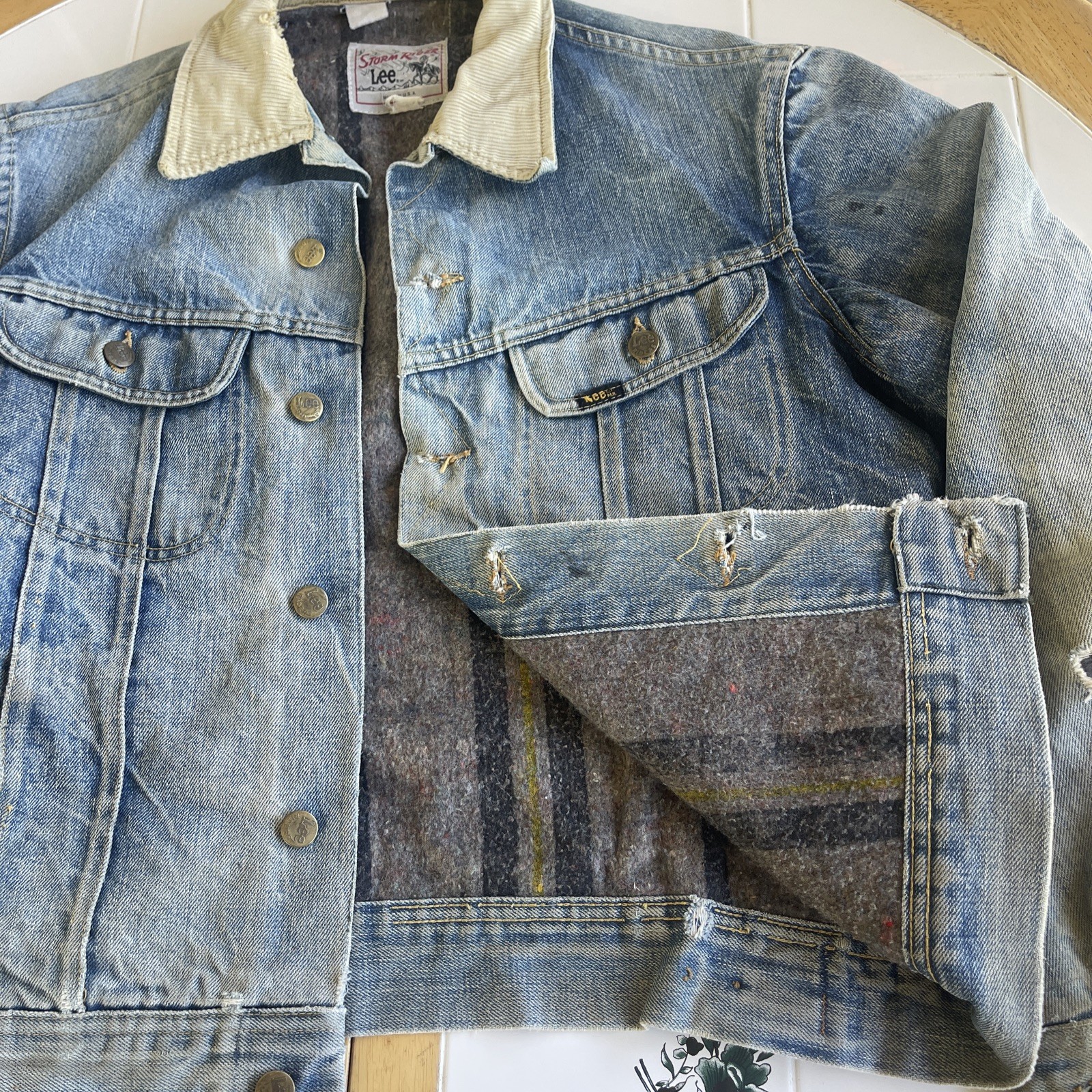 Vintage Lee Storm Rider Denim Jacket Medium USA Blanket Lined Chore Coat Thrash image 7