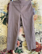 Nina Leonard Classic Pull-On Scallop-Hem Cropped Pant Khaki Mink XS New