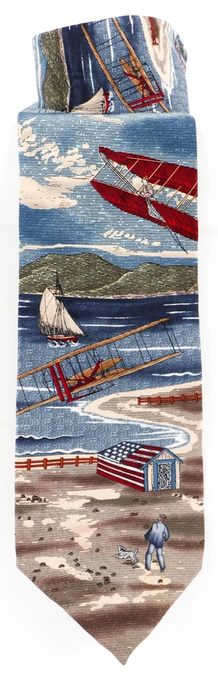 Gravata masculina vintage Tango Max Raab 100% seda Wright Brothers bi-plano EUA 60 x 4 - Imagem 2 de 3