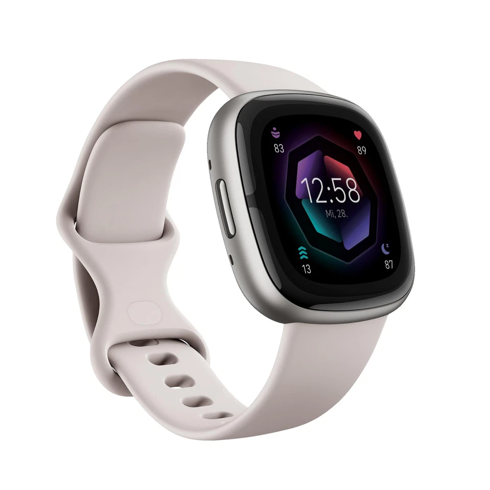 FITBIT Sense 2 Smartwatch Aluminium Elastomer, S/L, Lunar White/Platinum