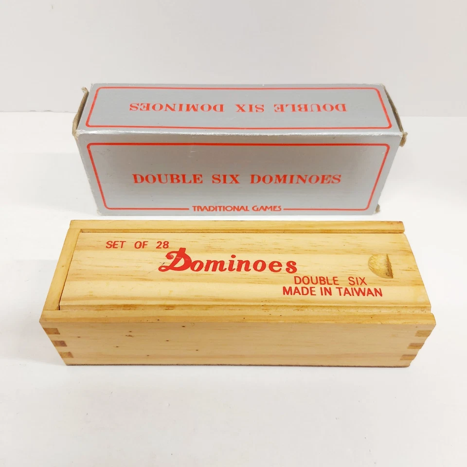 Vintage Dominoes Double Six Set of 28 Brass Studded Dominoes in Wood Box - Image 2 of 4