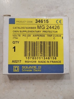 Square D MG24426 Mini Circuit Breaker 2A, 1 Pole, 277VAC - Schneider Electric