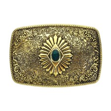Western Belt Buckle for Men, Big Turquoise Belt Buckle for Mens Cowboy, Recta...