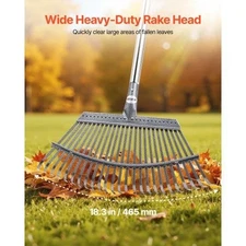 Leaf Rake 25 Metal Tines Adjustable Garden Rake for Lawns with 183 Inch