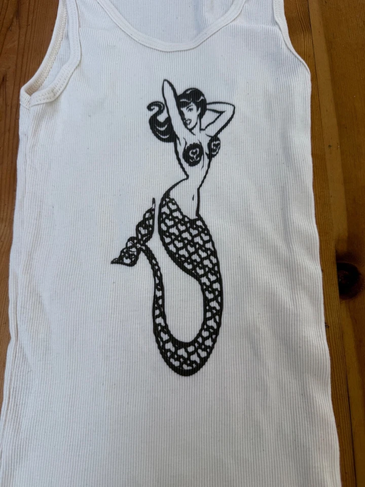 American Apparel Classic Girl Women's S Off White Ribbed Tank Top "MERMAID" M9 - Image 2 of 4