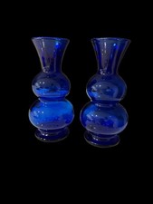 Vintage Pair of Cobalt Blue Double Bubble Glass Vases