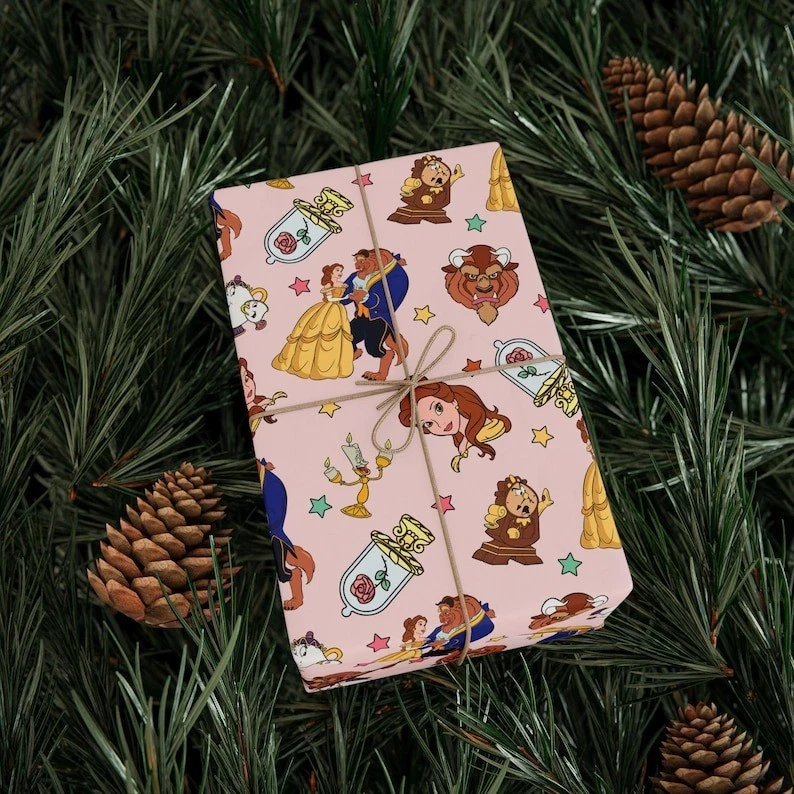 Beauty and the Beast Belle Wrapping Paper, Fairytale Princess Christmas Gift - Image 2 of 4