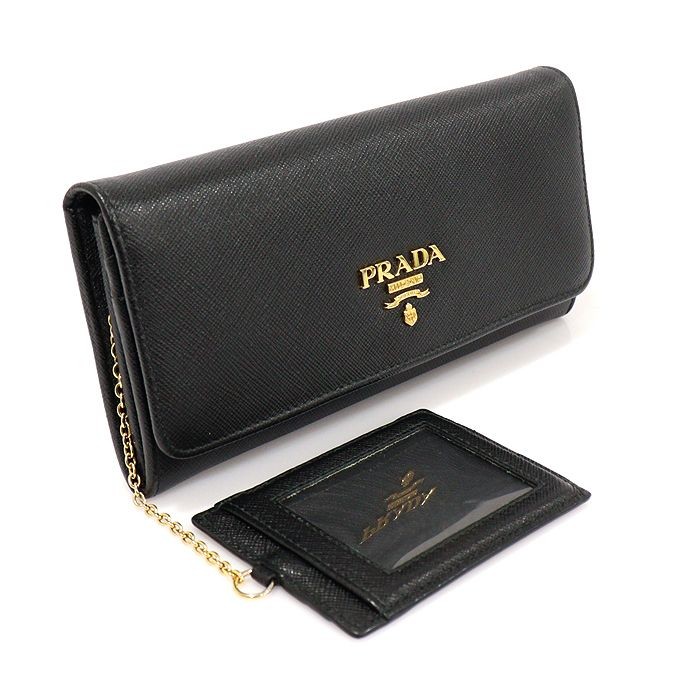 Prada Black Saffiano Gold-tone Metal Lettering Logo Long