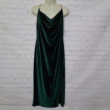 Cider Women's Chain Halter Green Velvet Slit Dress Size XL