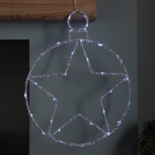 Image of 49cm Battery Powered Light up Christmas Silver Star with Twinkling White LEDs