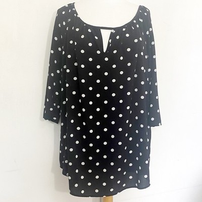 Cool Melon Peasant Stye Raglan Sleeve Black & White Polka Dot Tunic Top 2X