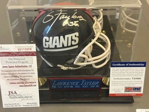Lawrence Taylor Signed New York Giants Mini Helmet w/ CASE JSA&PSA COA