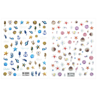 2 BöGen 5D GepräGte Nagelsticker, Muschel Seestern Nagelsticker Sommer Strand Na