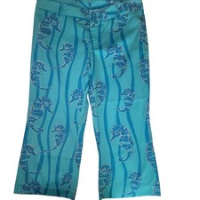 Lilly Pulitzer Blue Seahorse Print Capri Cropped Pants Size 2