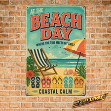 Ocean Beach Coastal Decor Metal Wall Art Tin Sign 8x12