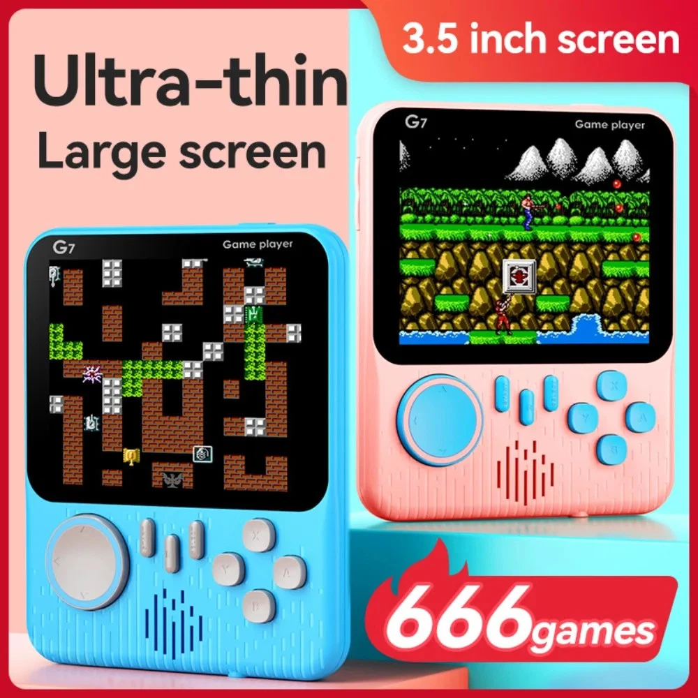 G7 Retro Handheld Game Console, 3.5-Inch LCD, Built-In 666 Games,Portable Gamin