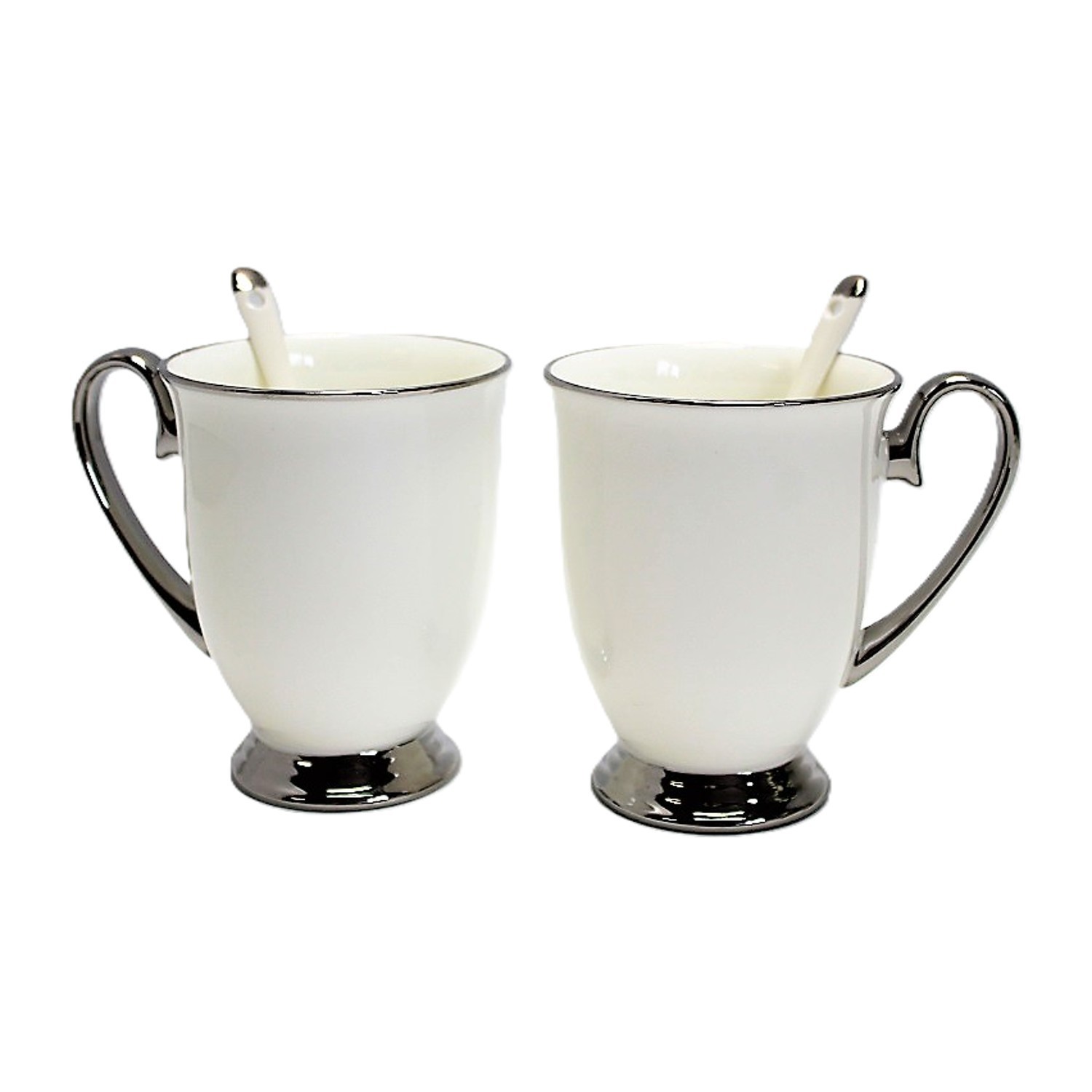 Coffret Cadeau 2 Tasses Reine Isabel en Porcelaine Fine et Cuillères Dorées