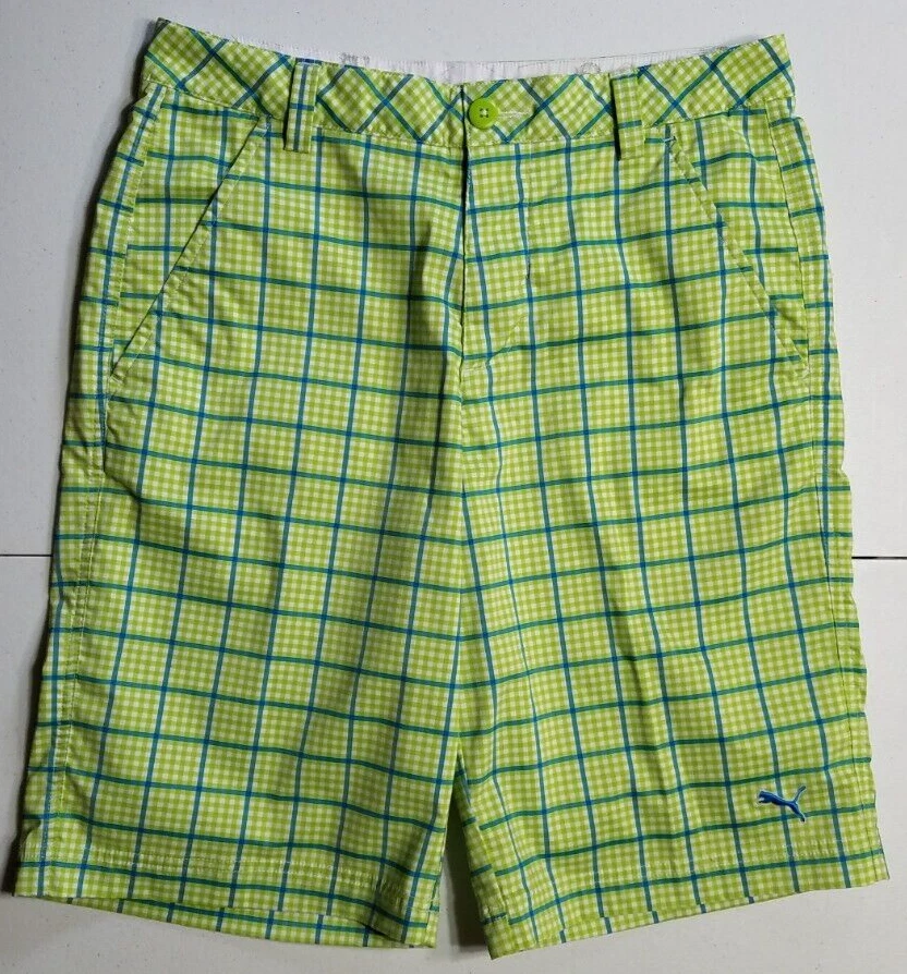 Puma Sport Lifestyle Pantaloncini da Golf Verde Plaid Piatto Anteriore Elasticizzato Chino Uomo 30