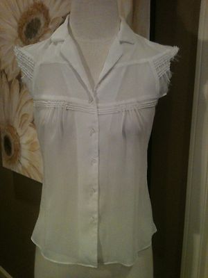 Ann Taylor Loft 2 XS Sleeveless Pleated Ivory Chic Crêpe Blouse Top￼