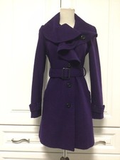 Stunning Next Purple Ruffle Neck Smart Wool Lined Belted Coat Size 6 Eur 34