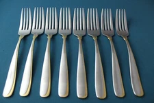 8 Salad Forks Yamazaki AFFAIR GOLD Accent Stainless Japan 6 1/2"