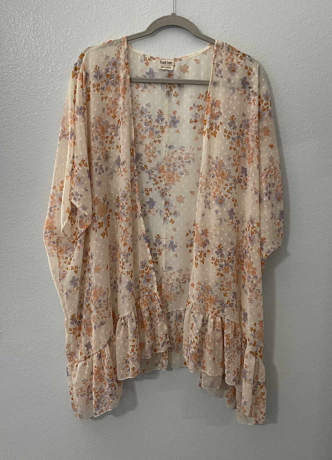 Kimono Cardigan Duster Womens Floral Sheer Open Front Size Small Fits Larger
