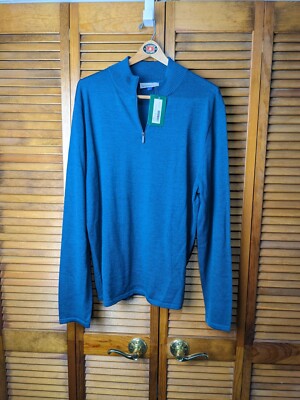 Artefact 1/4 Zip Pullover Sweater Knit 100% Merino Wool Sz L Dark Teal Blue