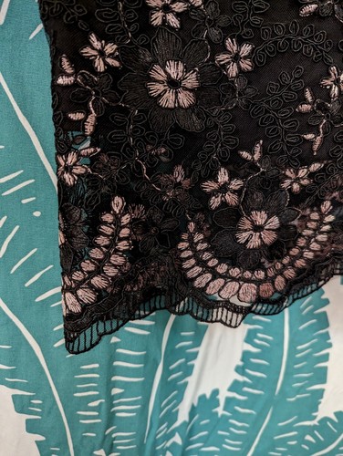 TS 20 Pencil Skirt Lace Overlay Stretch Lining Black Pink Floral Embroidery Midi - Picture 7 of 16