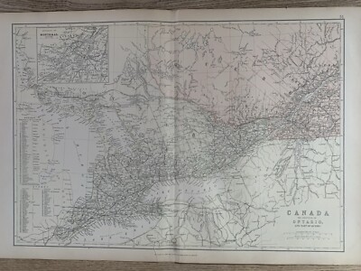 1884 Zentralkanada Original antike Farbkarte von Edward Weller