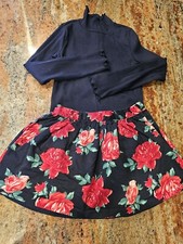 Janie  Jack Outfit Navy Rose Print Skirt and Navy Top Size 4 - 5