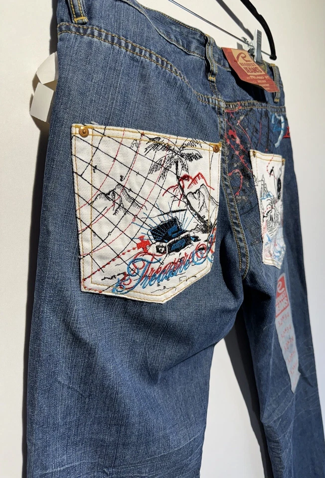 REQUEST JEANS Men's Blue Vintage Denim Pants Graphic Pocket size 32x34 Y2K RARE - Image 4 of 4