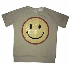 Gymboree girls size 3 smiley face emoji sweatshirt tan sequins new Short Sleeve
